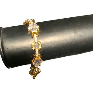 Gold Tone Glitter Rhinestone Crystal Gem Bracelet Toggle Clasp